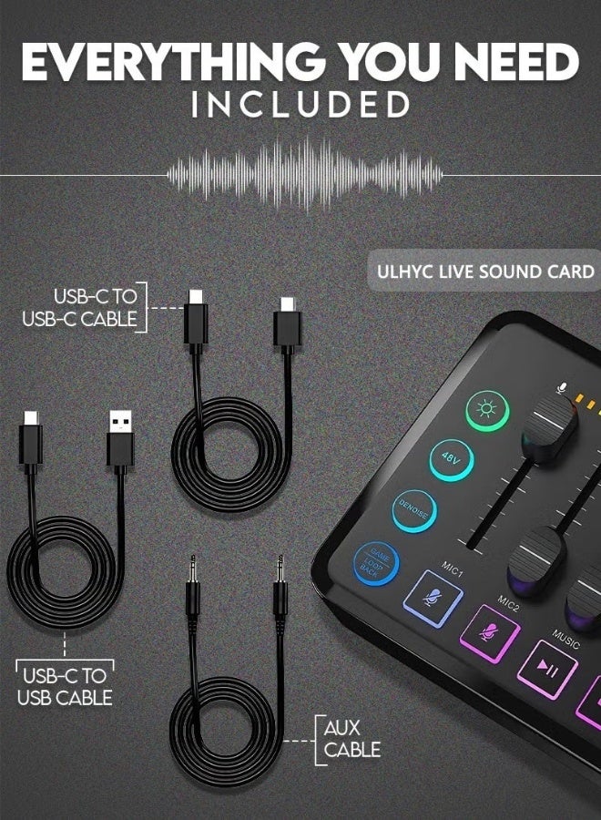 ULHYC HD Gaming Audio Mixer Rechargeable Audio Interface RGB Mixer with XLR Mic Interface 48V Phantom Power for Podcast/Recording - Image 3