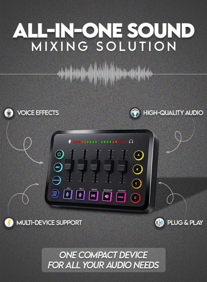 ULHYC HD Gaming Audio Mixer Rechargeable Audio Interface RGB Mixer with XLR Mic Interface 48V Phantom Power for Podcast/Recording - Image 4