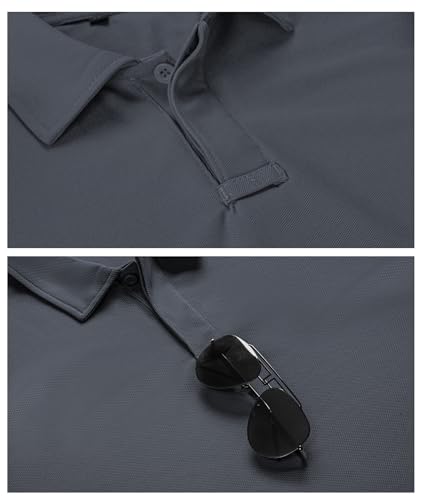 SCODI Mens Polo Shirts Performance Short Sleeve Tactical Shirts Athletic Golf Shirt for Men Daily Casual Collared T-Shirt Grey L - Image 3