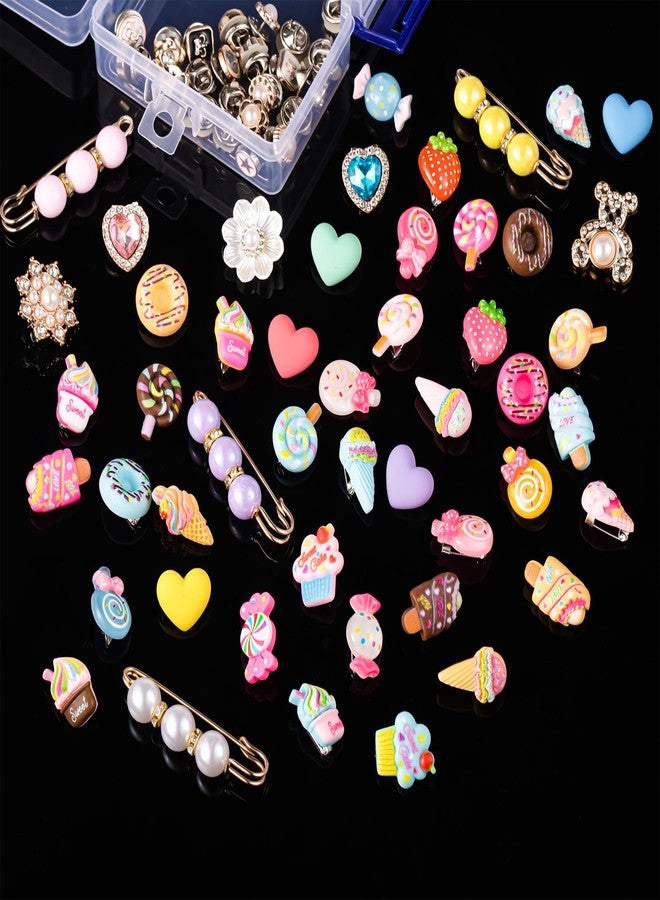 Tondiamo 100 Pcs Charms for Socks Set Candy Themed Accessories Cute Candy Pearl Rhinestone Brooch Pins Bulk Colorful Lollipops Ice Cream Donuts Charms Brooch Kit for DIY Hat Clothes Party Decoration - Image 5
