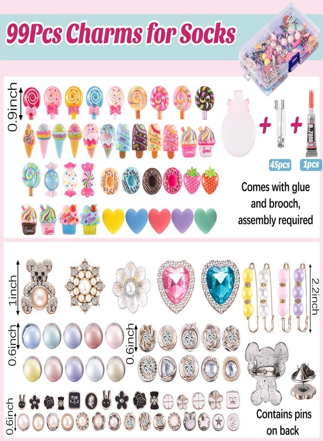 Tondiamo 100 Pcs Charms for Socks Set Candy Themed Accessories Cute Candy Pearl Rhinestone Brooch Pins Bulk Colorful Lollipops Ice Cream Donuts Charms Brooch Kit for DIY Hat Clothes Party Decoration - Image 2