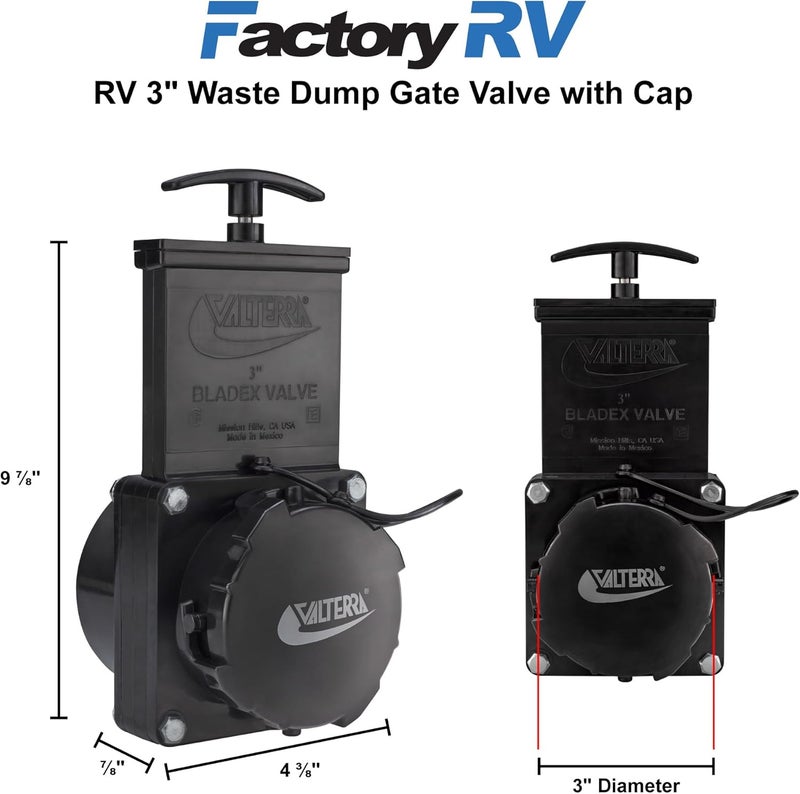 Valterra 3" Stainless Steel RV Waste Dump Gate Valve with Cap - Image 3