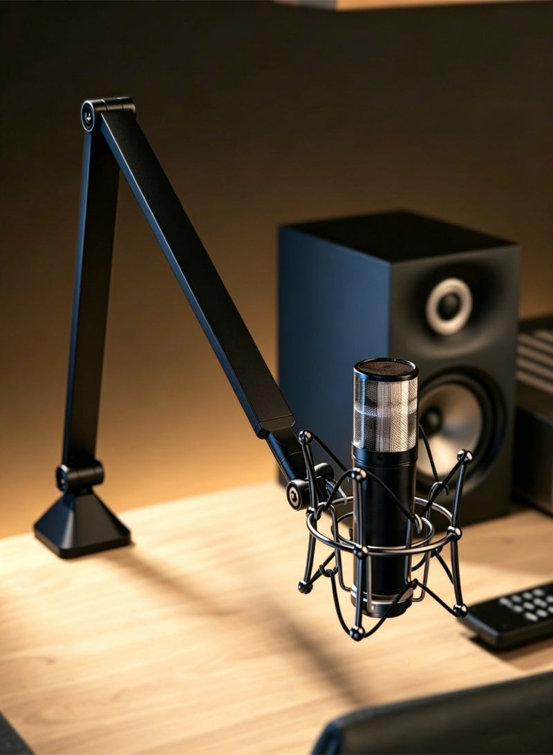 Bolivia's Adjustable Desktop Mic Stand – Foldable Boom Arm with 2kg Load Capacity, Low Profile Microphone Mount for Streaming, Gaming, Podcast, Studio & Office | Portable Suspension Arm, Clamp & Screw Mount, No Drilling Required - Image 3