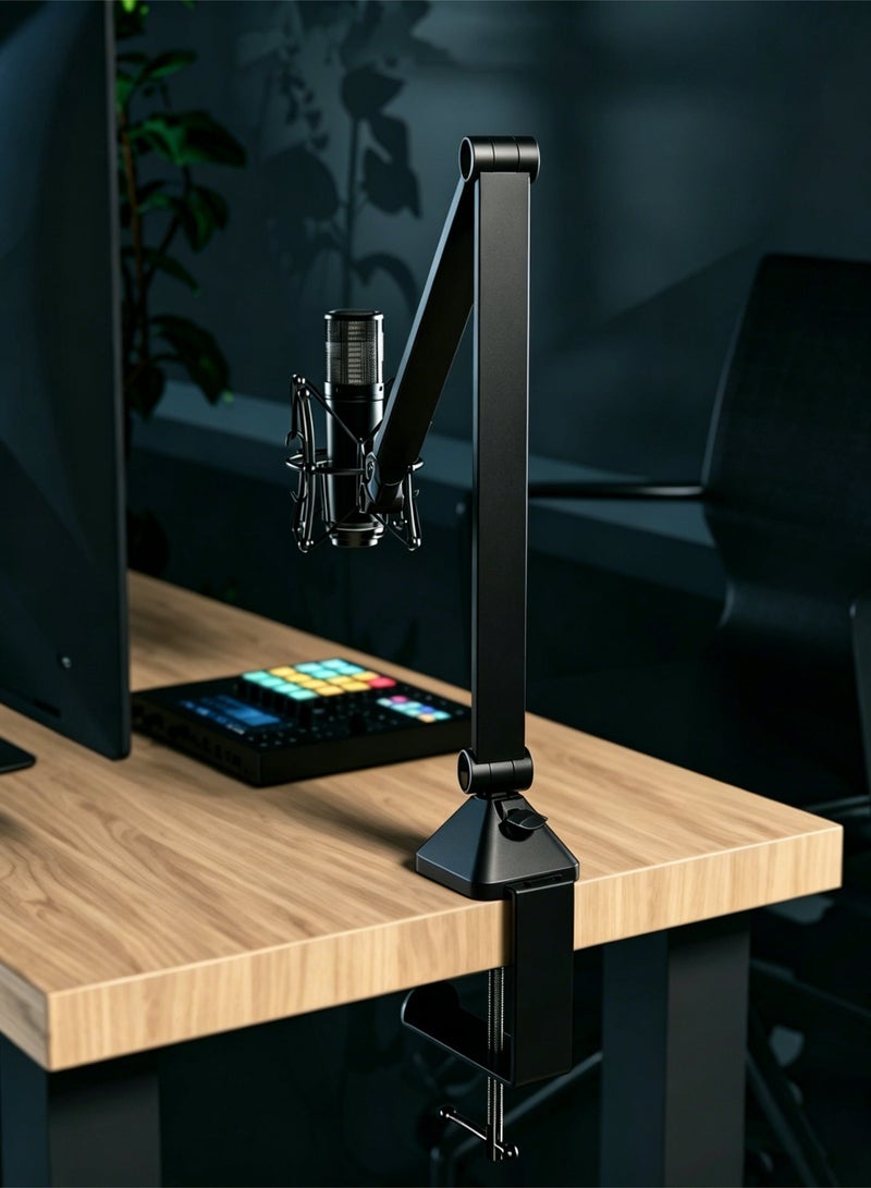 Bolivia's Adjustable Desktop Mic Stand – Foldable Boom Arm with 2kg Load Capacity, Low Profile Microphone Mount for Streaming, Gaming, Podcast, Studio & Office | Portable Suspension Arm, Clamp & Screw Mount, No Drilling Required - Image 2