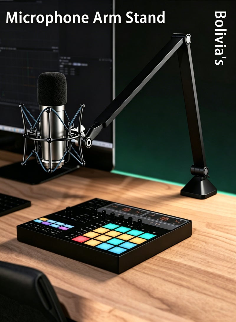 Bolivia's Adjustable Desktop Mic Stand – Foldable Boom Arm with 2kg Load Capacity, Low Profile Microphone Mount for Streaming, Gaming, Podcast, Studio & Office | Portable Suspension Arm, Clamp & Screw Mount, No Drilling Required - Image 1
