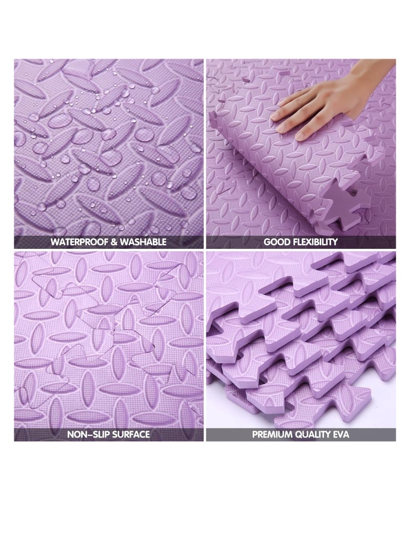 6 بلاط (60x60x2.5cm كل بلاط) بلاط أرضية الرغوة، طفل الزحف حصيرة & الصالة الرياضية المنزلية حصيرة اليوغا، ناعمة غير سامة سميكة متشابكة مربع لغز لعب حصيرة للأطفال الصغار، ممارسة اللياقة البدنية للأطفال، Playpen سجادة الزحف (أرجواني) - Image 3