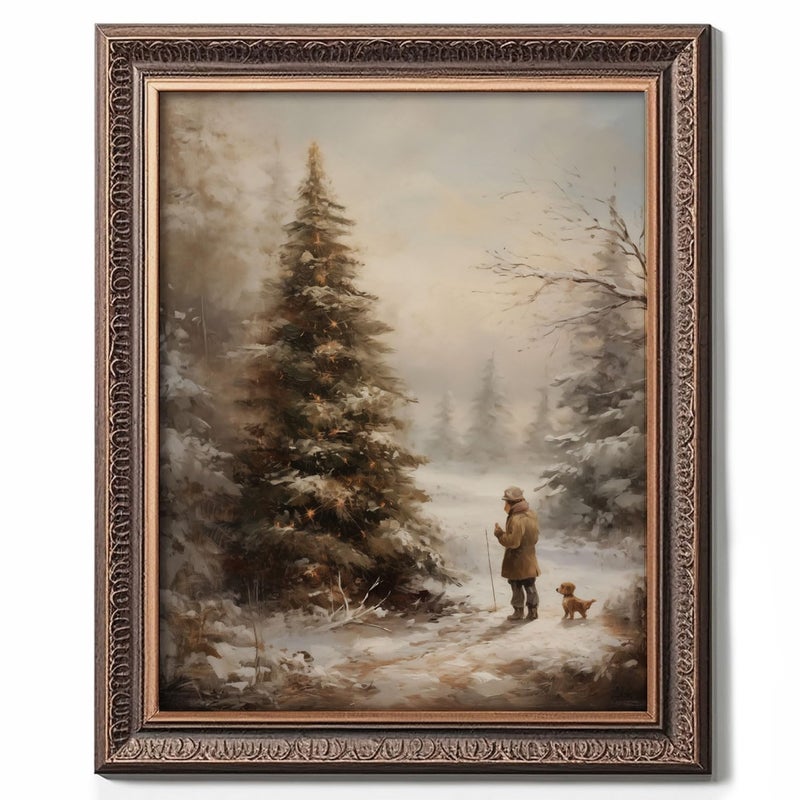 ZEARPT Christmas Vintage Painting Print Winter Rustic Wall Art Farmhouse Christmas Holiday Decor Print Country Christmas Wall Art - Image 2