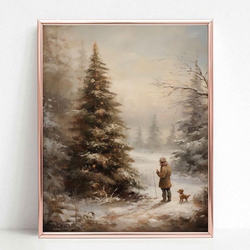 ZEARPT Christmas Vintage Painting Print Winter Rustic Wall Art Farmhouse Christmas Holiday Decor Print Country Christmas Wall Art - Image 4