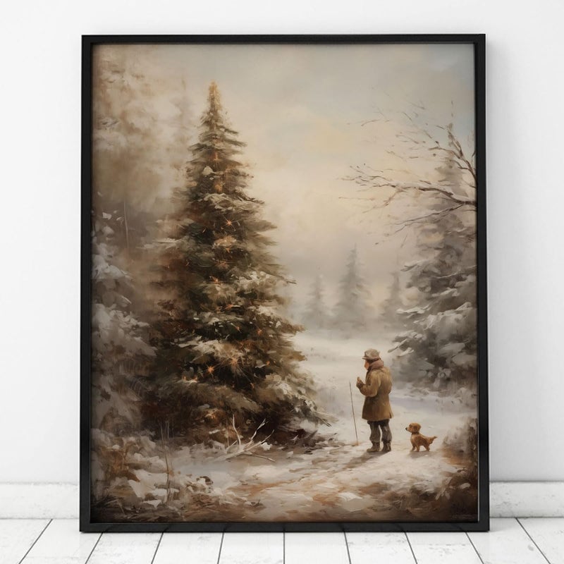 ZEARPT Christmas Vintage Painting Print Winter Rustic Wall Art Farmhouse Christmas Holiday Decor Print Country Christmas Wall Art - Image 3