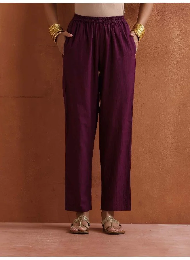 ترو برونز trueBrowns Purple Metallic Straight Kurta Set