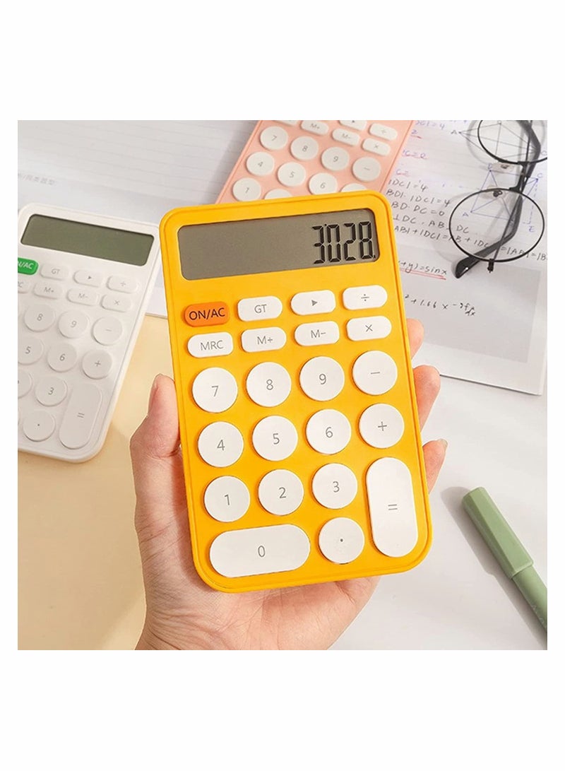 Desk Basic Cute Calculator,  Small Portable Standard Calculator 12 Digit Dual Power Handheld Desktop Calculator with Large LCD Display and Sensitive ons, No Noise (Yellow) - Image 2