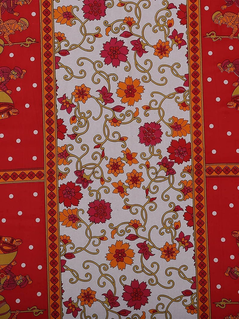 Doraya Jaipuri Rajasthani Traditional Sanganeri Printed Cotton Single Size Bedsheet with 1 Pillow Cover - Image 2