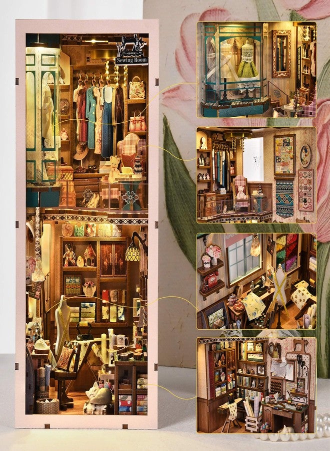 fifijoy Book Nook Kit - DIY Miniature House Dollhouse Kit for Adults and Teens, Booknook Tiny House Bookshelf Decor 3D Wooden Puzzle, Gifts for Family Friends (Sewing Room) - Image 2