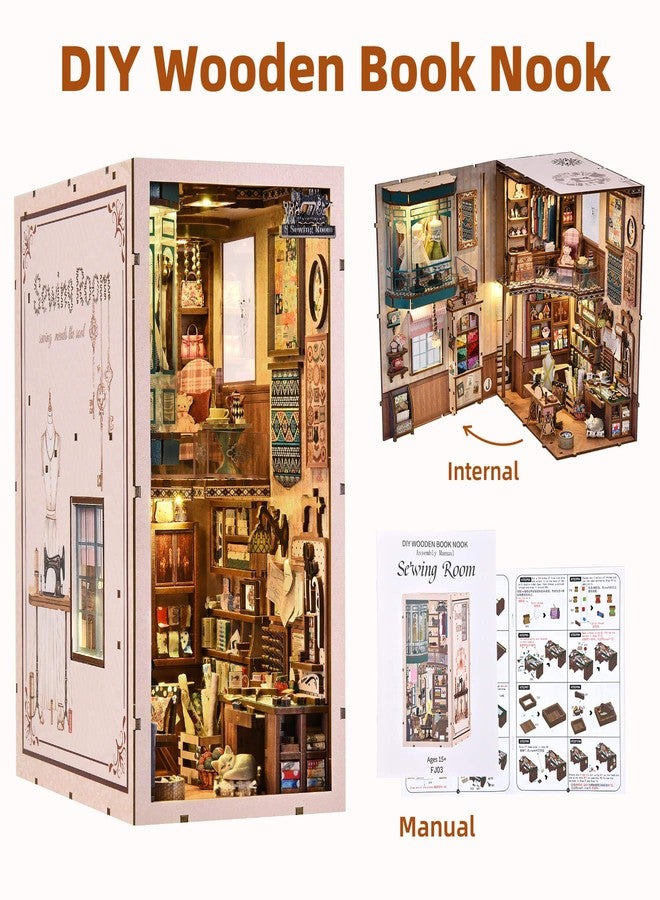 fifijoy Book Nook Kit - DIY Miniature House Dollhouse Kit for Adults and Teens, Booknook Tiny House Bookshelf Decor 3D Wooden Puzzle, Gifts for Family Friends (Sewing Room) - Image 3