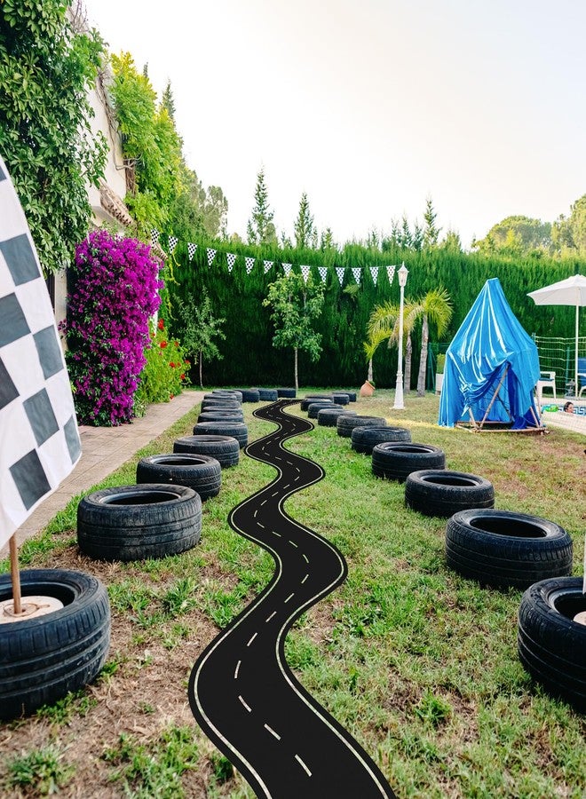 ريماجر سجادة أرضية بلاستيكية سوداء بتصميم مضمار سباق، مناسبة لتزيين الحفلات، مفرش طاولة طويل بتصميم مضمار سباق، مثالي للحفلات (نمط إبداعي، 32 قدم × 3 قدم) - Image 4