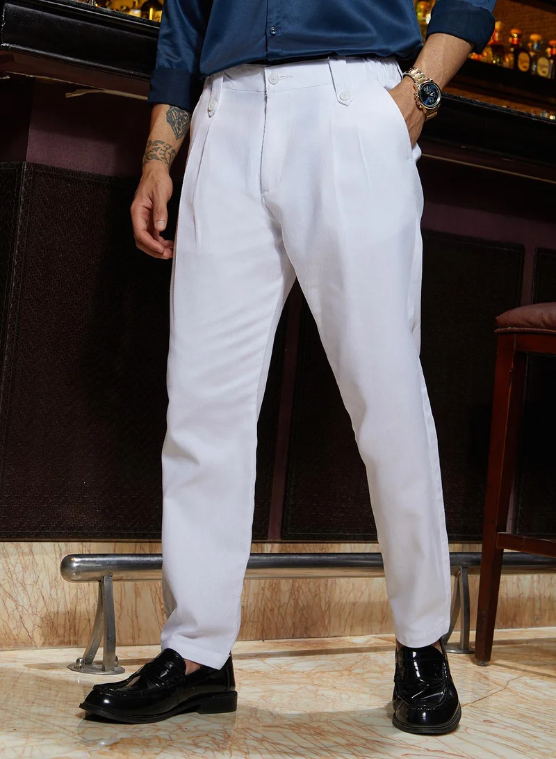 كامبوس سوترا Men's Cream White Ribbed-Pleated Chino Trousers