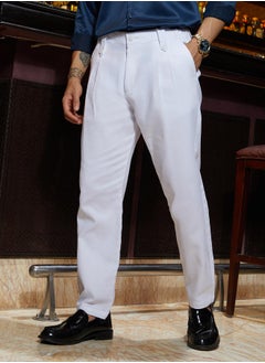 Campus Sutra Men's Cream White Ribbed-Pleated Chino Trousers  - Image 3