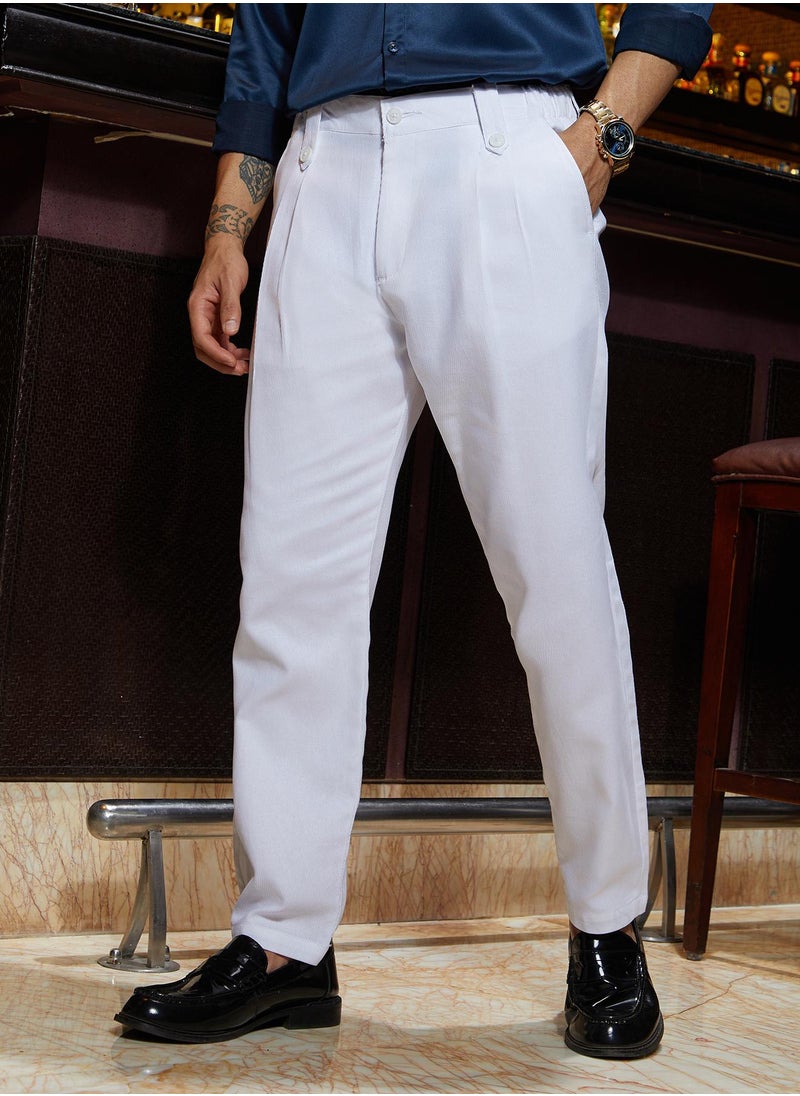 Campus Sutra Men's Cream White Ribbed-Pleated Chino Trousers  - Image 3