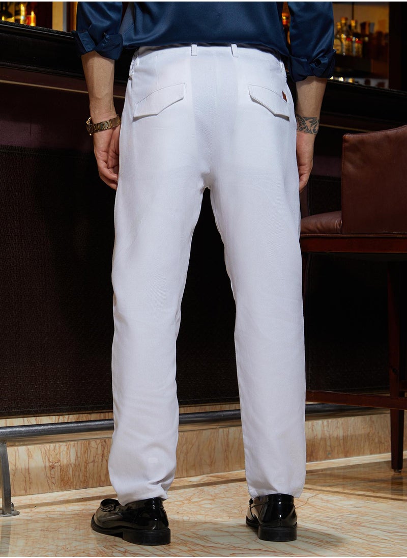 Campus Sutra Men's Cream White Ribbed-Pleated Chino Trousers  - Image 5