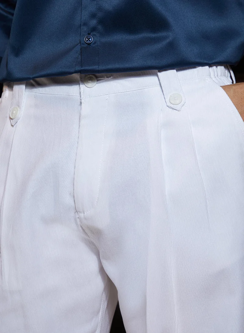 كامبوس سوترا Men's Cream White Ribbed-Pleated Chino Trousers