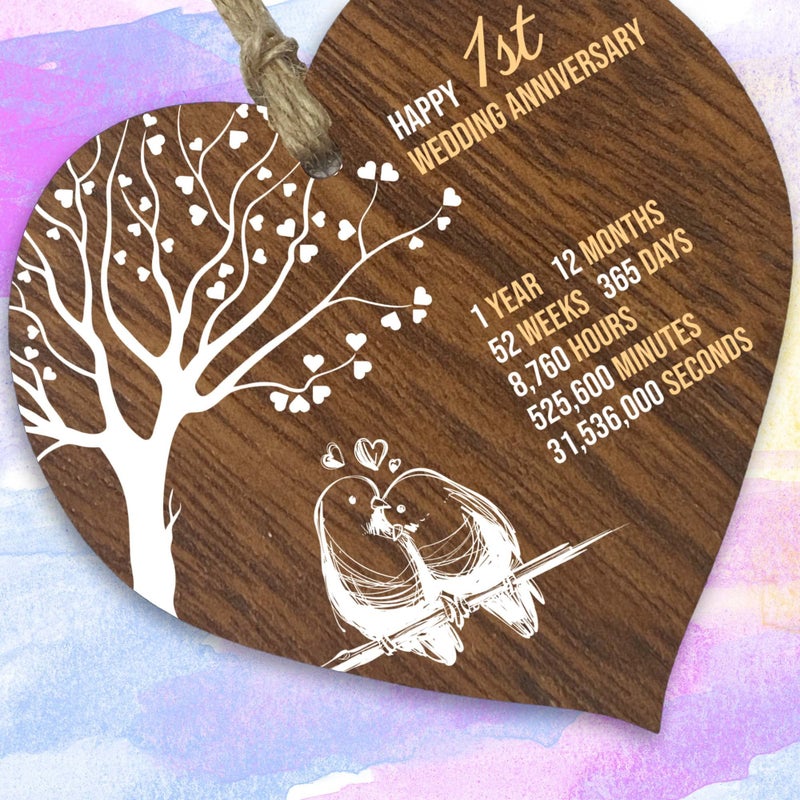 Stuff4 1St Wedding Anniversary Wooden Heart Plaque  Dark Wood Christmas Sign Keepsake  Celebrate Paper Anniversary Wife Husband Boyfriend Girlfriend  Plaque With Quotes Gifts From The Kids - Image 2