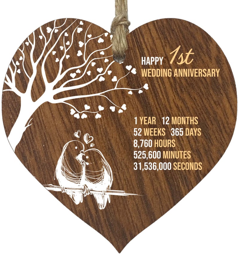 Stuff4 1St Wedding Anniversary Wooden Heart Plaque  Dark Wood Christmas Sign Keepsake  Celebrate Paper Anniversary Wife Husband Boyfriend Girlfriend  Plaque With Quotes Gifts From The Kids - Image 1