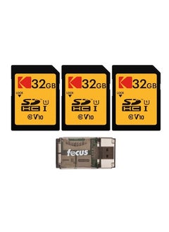 Kodak 32GB Class 10 UHS-I U1 SDHC Memory Card (3-Pack) Bundle with All-in-One USB Card Reader (4 Items)