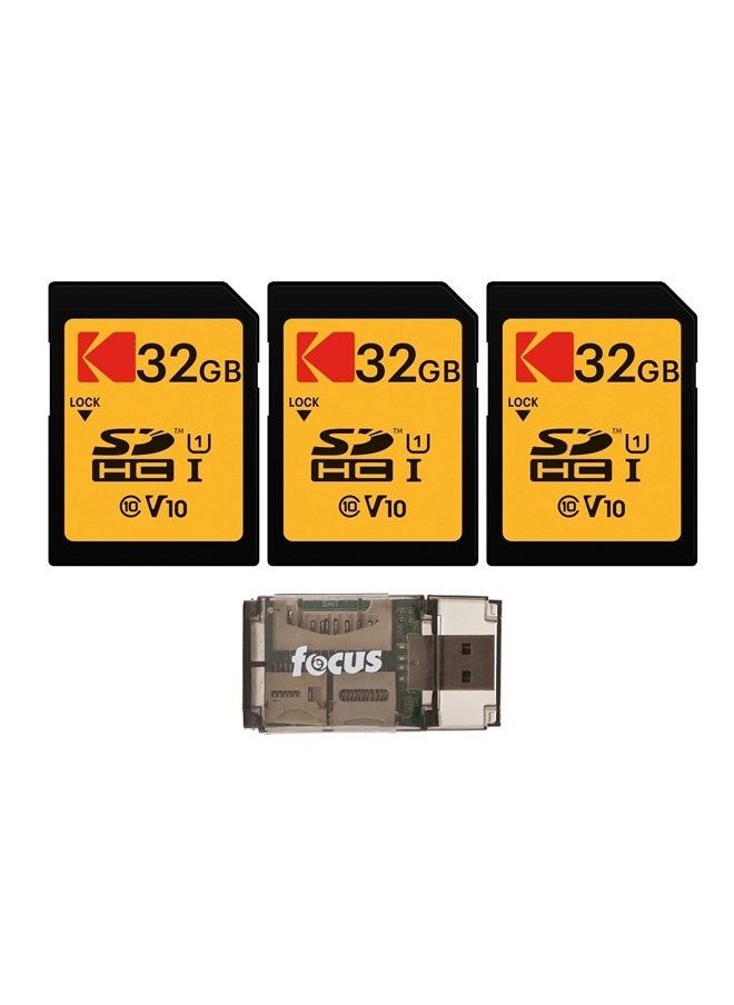 Kodak - Kodak 32GB Class 10 UHS-I U1 SDHC Memory Card (3-Pack) Bundle with All-in-One USB Card Reader (4 Items) - Image 1