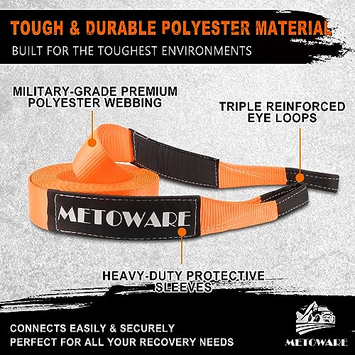 METOWARE Tow Strap 3'' × 30ft Recovery Strap, Heavy Duty Tow Straps with 35,000 lb Capacity, Triple Reinforced Loop Straps, Emergency Off Road Towing Rope, Extreme Water-Resistant (Orange) - Image 2