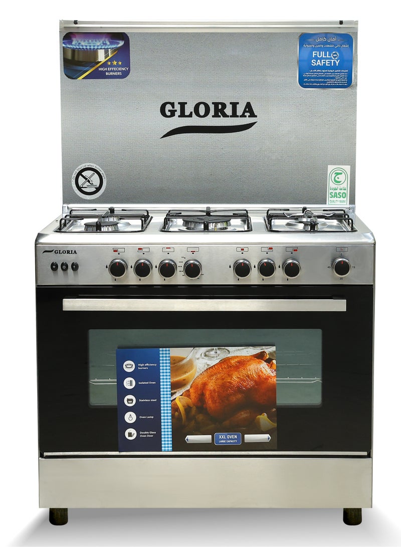 Gloria Gloria Gas Oven 60*90 Cm, Diamond, Light Pot Holder, Steel Surface, 5 Italian burners, Full Safety, Egyptian Made, Triple Glass - 9905 - Image 1