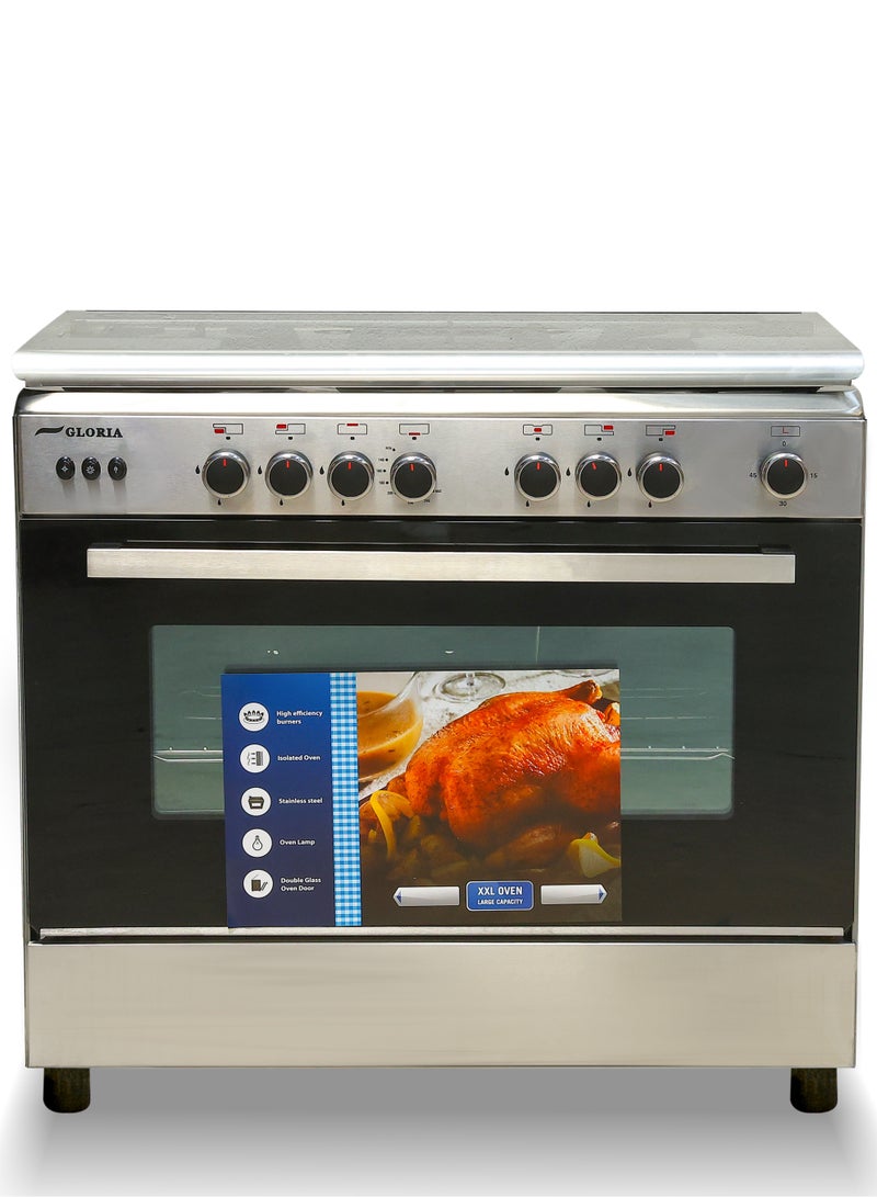 Gloria Gloria Gas Oven 60*90 Cm, Diamond, Light Pot Holder, Steel Surface, 5 Italian burners, Full Safety, Egyptian Made, Triple Glass - 9905 - Image 2