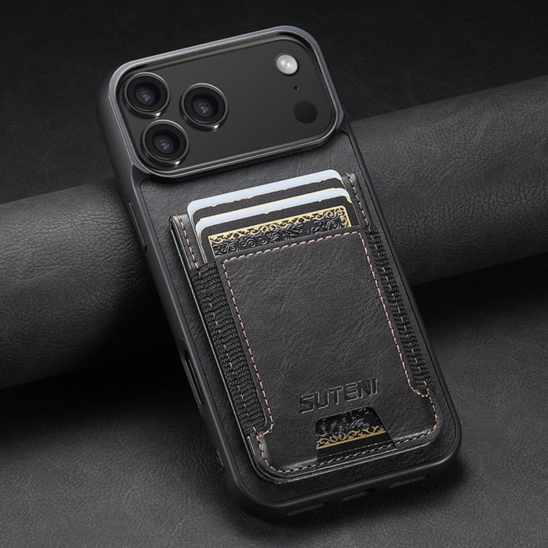 Suteni For Iphone 17 Pro Max H03 Oil Wax Leather Wallet Stand Back Phone Case(Black) - Image 2