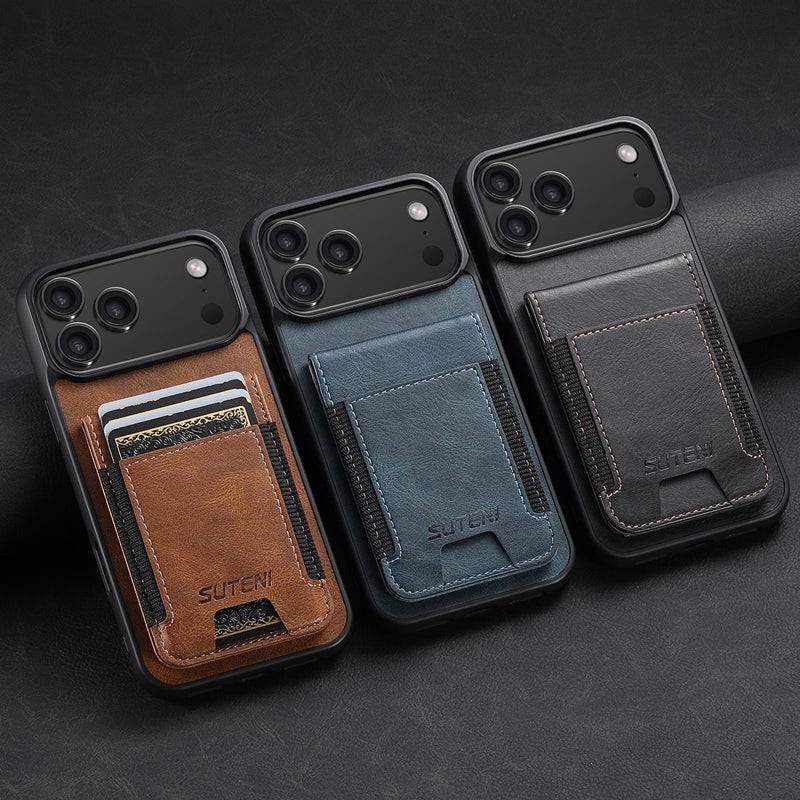 Suteni For Iphone 17 Pro Max H03 Oil Wax Leather Wallet Stand Back Phone Case(Black) - Image 5