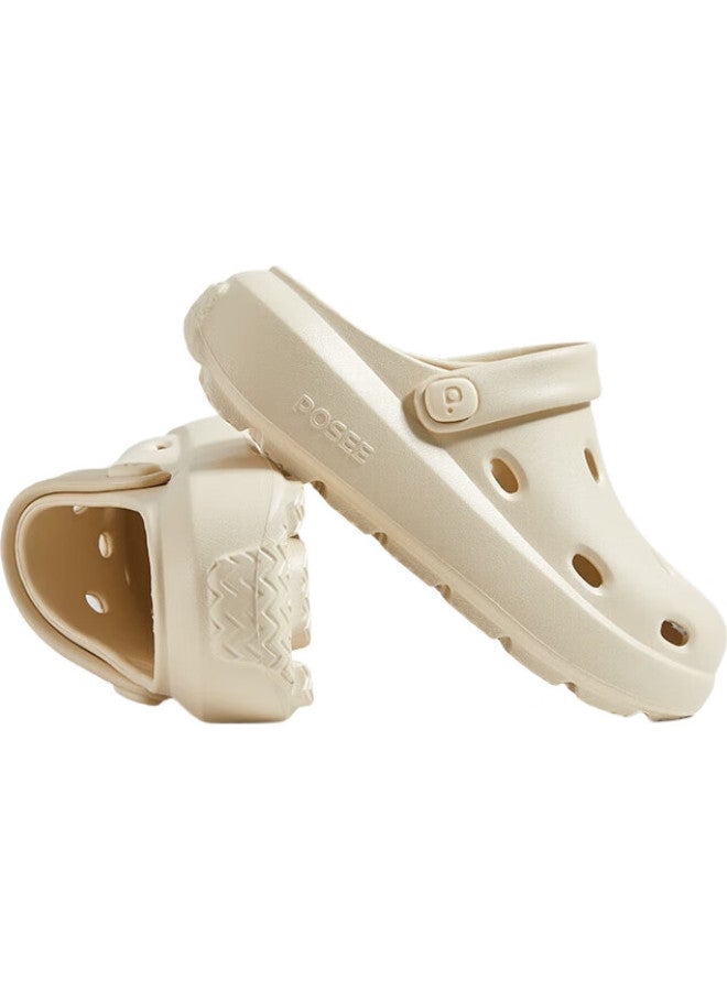 Park Xi Poxi Cheese Stepping On Feeling Hollow Shoes Women Summer Thick-soled Sandals Beach Peep-toe Slippers Ivory White 40-41 - Image 2