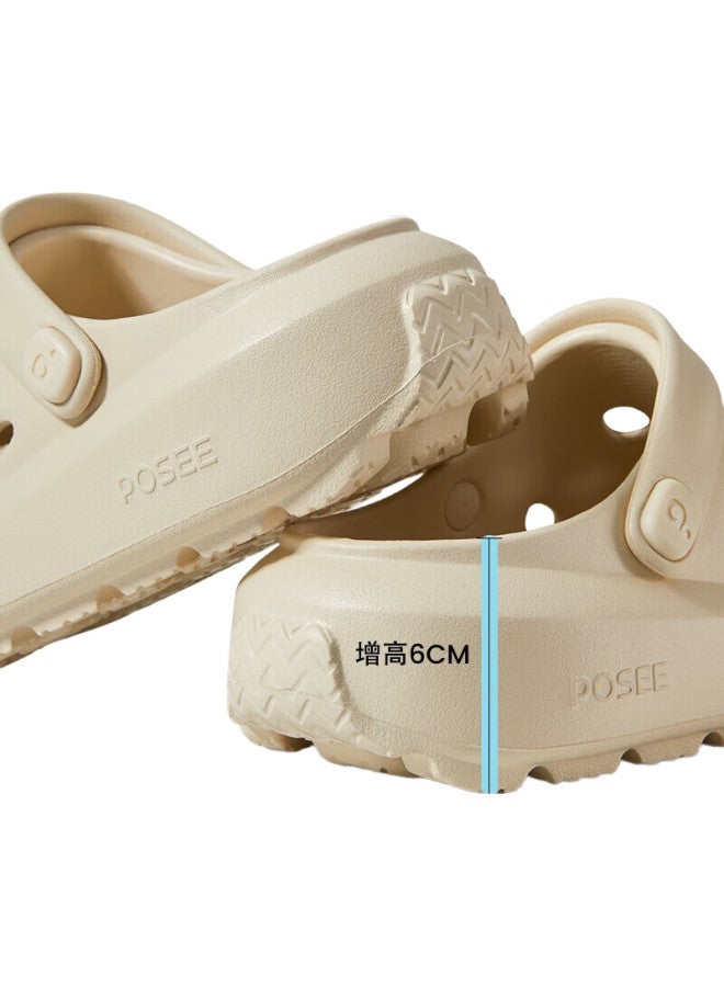 Park Xi Poxi Cheese Stepping On Feeling Hollow Shoes Women Summer Thick-soled Sandals Beach Peep-toe Slippers Ivory White 40-41 - Image 3
