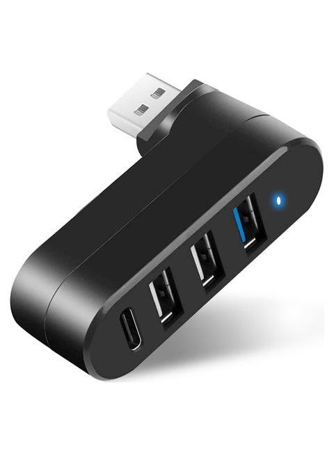 3.0  Hub ,4-Port USB[90°,180° Degree Rotatable], USB Splitter with 3 USB Ports & 1 USB C Power,Data Port, USB Extender for Laptop, Car,  and More
