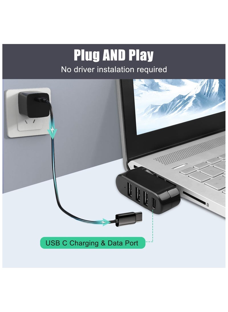 موزع 3.0، 4 منافذ USB [قابل للدوران بزاوية 90 درجة و180 درجة]، موزع USB مع 3 منافذ USB ومنفذ طاقة USB C ومنفذ بيانات وموسع USB للكمبيوتر المحمول والسيارة والمزيد - Image 3