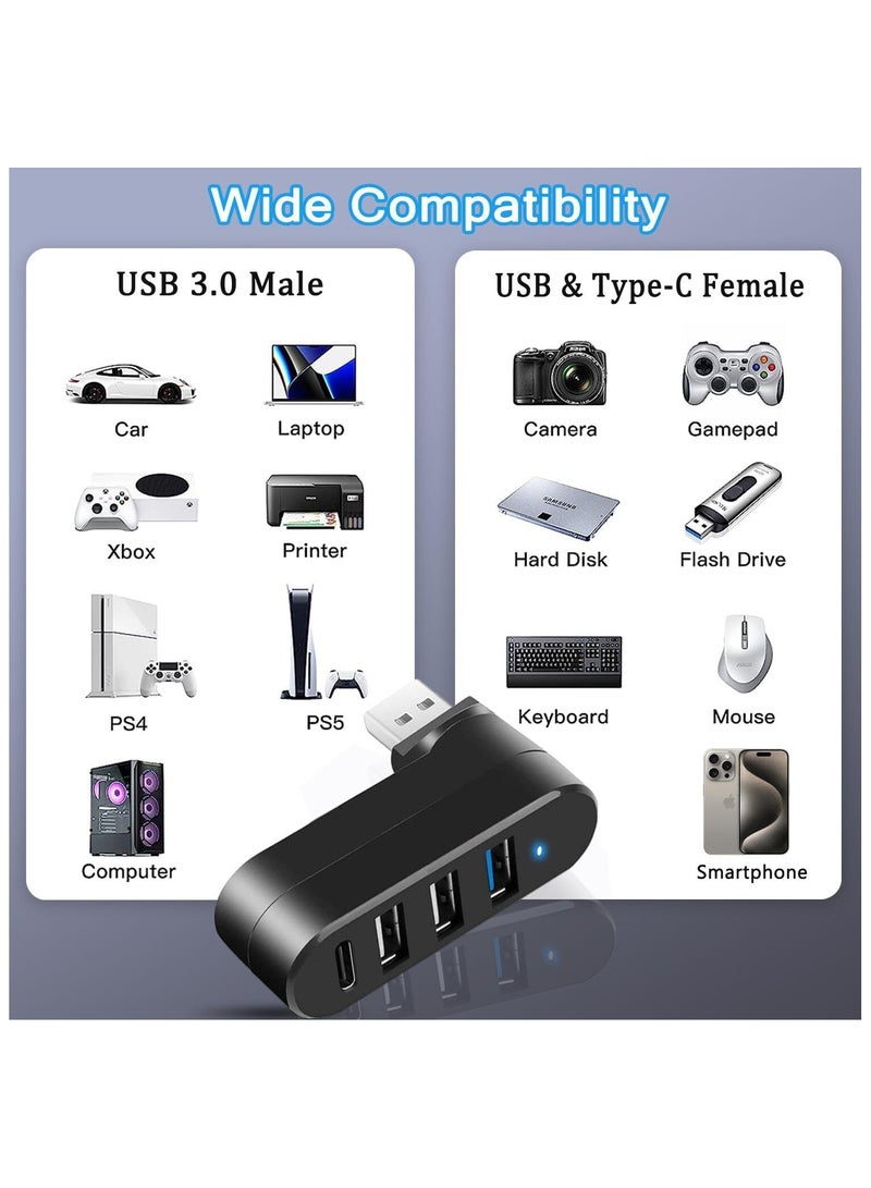 موزع 3.0، 4 منافذ USB [قابل للدوران بزاوية 90 درجة و180 درجة]، موزع USB مع 3 منافذ USB ومنفذ طاقة USB C ومنفذ بيانات وموسع USB للكمبيوتر المحمول والسيارة والمزيد - Image 5