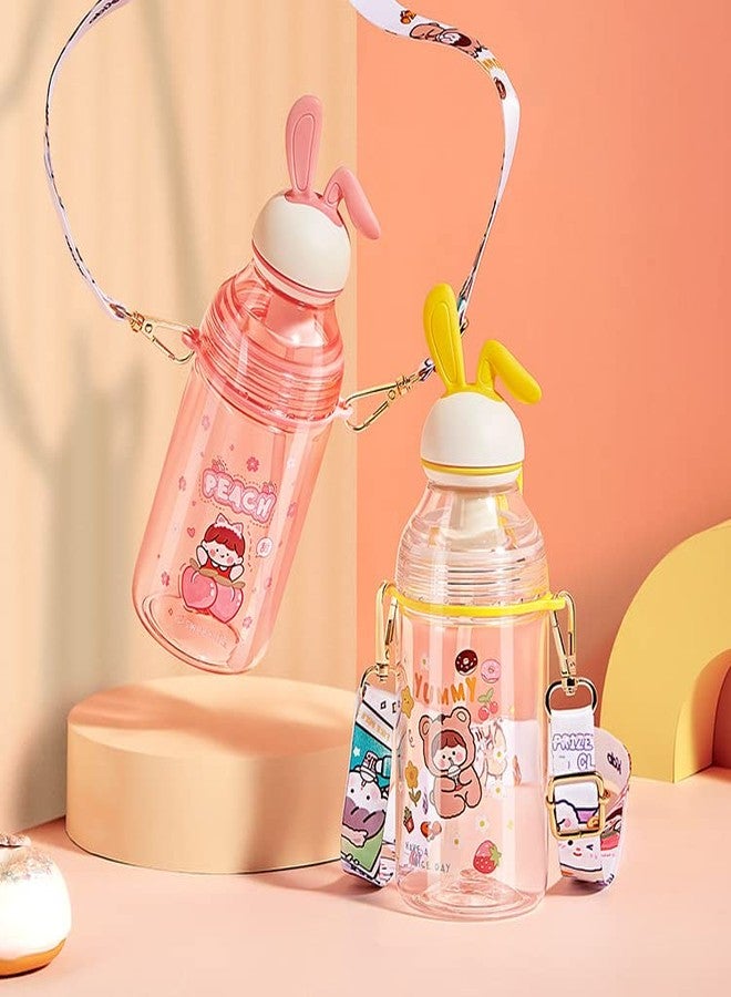 TEMSON Water Bottle with Straw and Adjustable Strap for Kids - School Sipper Water Bottle for Kids, Cartoon Themed Cute Water Bottle for Boys and Girls (400 ML)(ABL-1034) (White) - Image 2