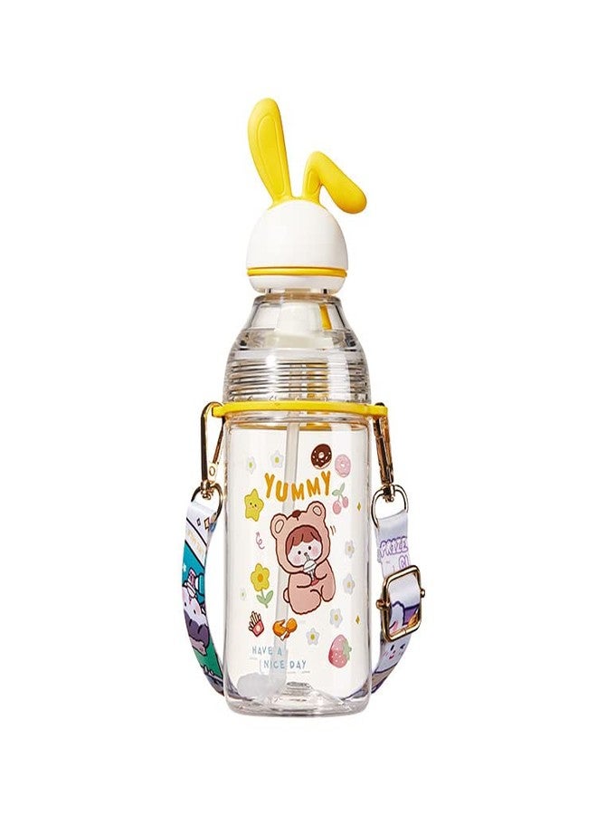 TEMSON Water Bottle with Straw and Adjustable Strap for Kids - School Sipper Water Bottle for Kids, Cartoon Themed Cute Water Bottle for Boys and Girls (400 ML)(ABL-1034) (White) - Image 1