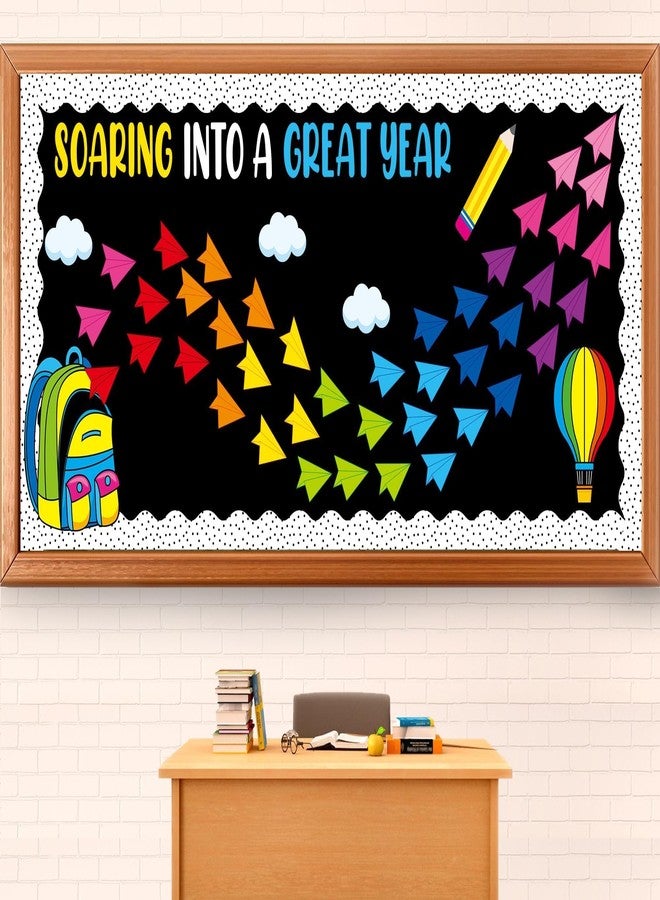QOUBAI Soaring Into A Great Year Bulletin Board Set Hot Air Balloon Classroom Bulletin Board Decors Paper Plane Name Tag Cutouts for Back to School Classroom Office Home Chalkboard Window Wall Door Supplies - Image 1