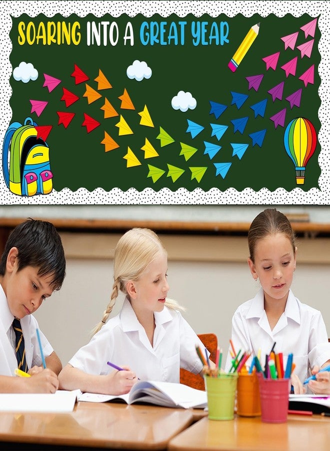 QOUBAI Soaring Into A Great Year Bulletin Board Set Hot Air Balloon Classroom Bulletin Board Decors Paper Plane Name Tag Cutouts for Back to School Classroom Office Home Chalkboard Window Wall Door Supplies - Image 5