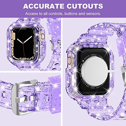 XYF Compatible for Crystal Clear Apple Watch Bands, 41mm 40mm 38mm Bumper Case for Men Women Jelly Sport Cover Strap for iWatch Ultra 3 2 Series 11 10 9 8 7 SE 6 5 4 3 (Glitter Purple, 38/40/41) - Image 4