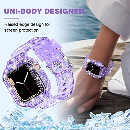 XYF Compatible for Crystal Clear Apple Watch Bands, 41mm 40mm 38mm Bumper Case for Men Women Jelly Sport Cover Strap for iWatch Ultra 3 2 Series 11 10 9 8 7 SE 6 5 4 3 (Glitter Purple, 38/40/41) - Image 5