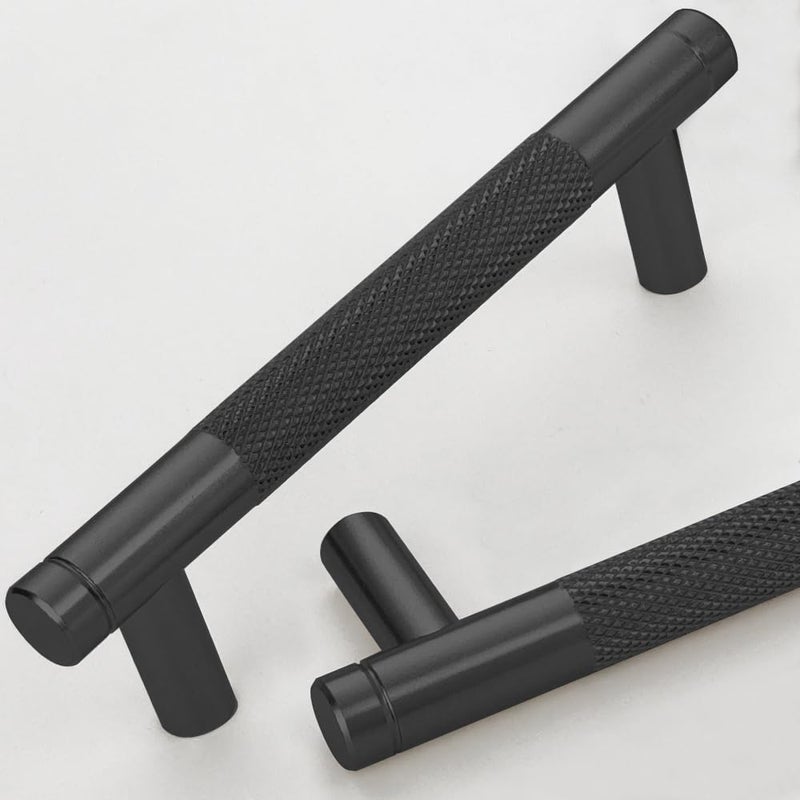 Gutuwellea 20 Pack 3 3/4 Inch 96 Mm Black Knurled Cabinet Handles Cabinet Pulls Aluminum Handles Drawer Pulls Oxidation Finish With Diamond Pattern 5"" Length (3.75"" Hole Center) - Image 1