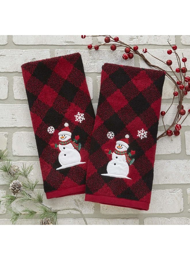 SKL Home - Christmas/Winter Snowman Hand Towel 2pc Set for Bath/Kitchen/Bar & Gift, Red/Black - Image 1