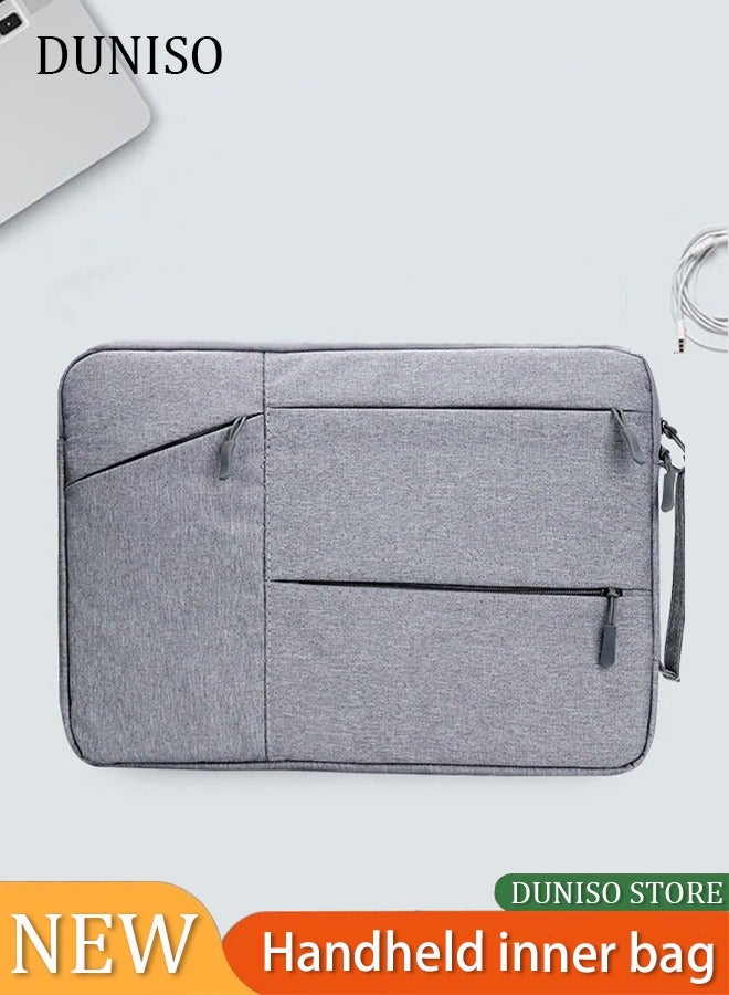 حقيبة كمبيوتر محمول متوافقة مع MacBook Air 15 بوصة M2 A2941 2023/Pro 15 A1990 A1707، 15 Surface Laptop 5/4/3، Dell XPS 15، HP Stream 14 بوصة، حافظة عمودية من البوليستر مع جيب، رمادي