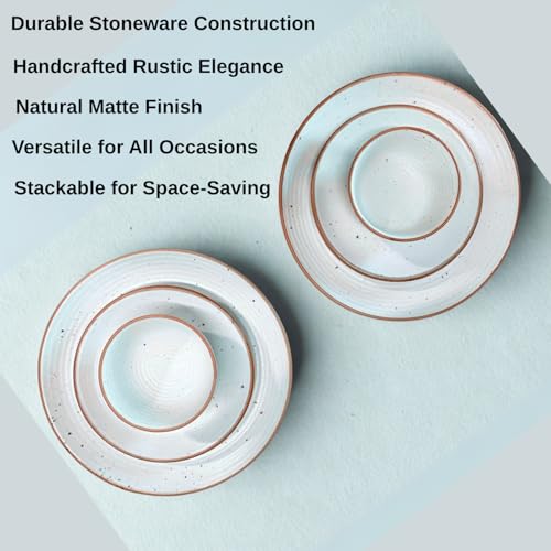 Freakway Hand-Painted Ceramic Dinner Set of 6 Pcs | 2 Stoneware Dinner Plates 10 Inch, 2 Side Plates 7 Inch & 2 Serving Bowls 180 Ml | Microwave & Dishwasher Safe - Off White - Image 2