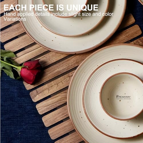 Freakway Hand-Painted Ceramic Dinner Set of 6 Pcs | 2 Stoneware Dinner Plates 10 Inch, 2 Side Plates 7 Inch & 2 Serving Bowls 180 Ml | Microwave & Dishwasher Safe - Off White - Image 5