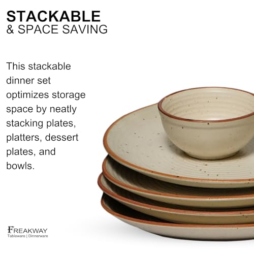 Freakway Hand-Painted Ceramic Dinner Set of 6 Pcs | 2 Stoneware Dinner Plates 10 Inch, 2 Side Plates 7 Inch & 2 Serving Bowls 180 Ml | Microwave & Dishwasher Safe - Off White - Image 4